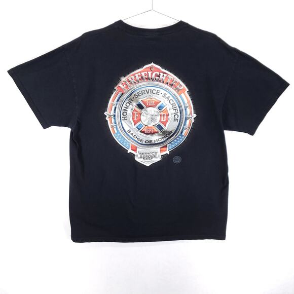 American Firefighter T Shirt Mens Extra Large Black Badge Of Honor Crew Neck Tee - Picture 1 of 7